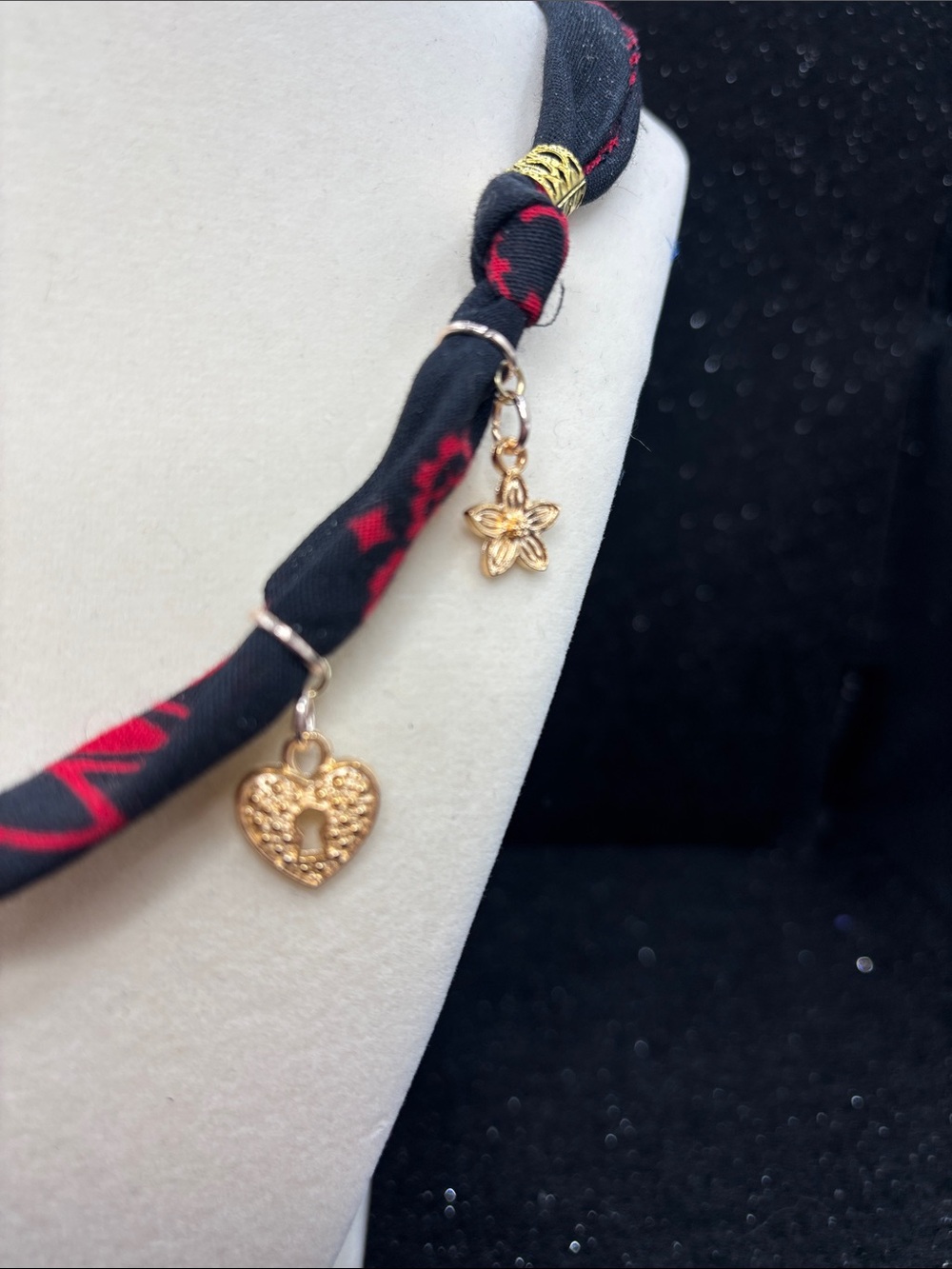 Braided Bandana Charm Necklace | Strawberry, Butterfly & Heart Lock Charms - Picture 5 of 8
